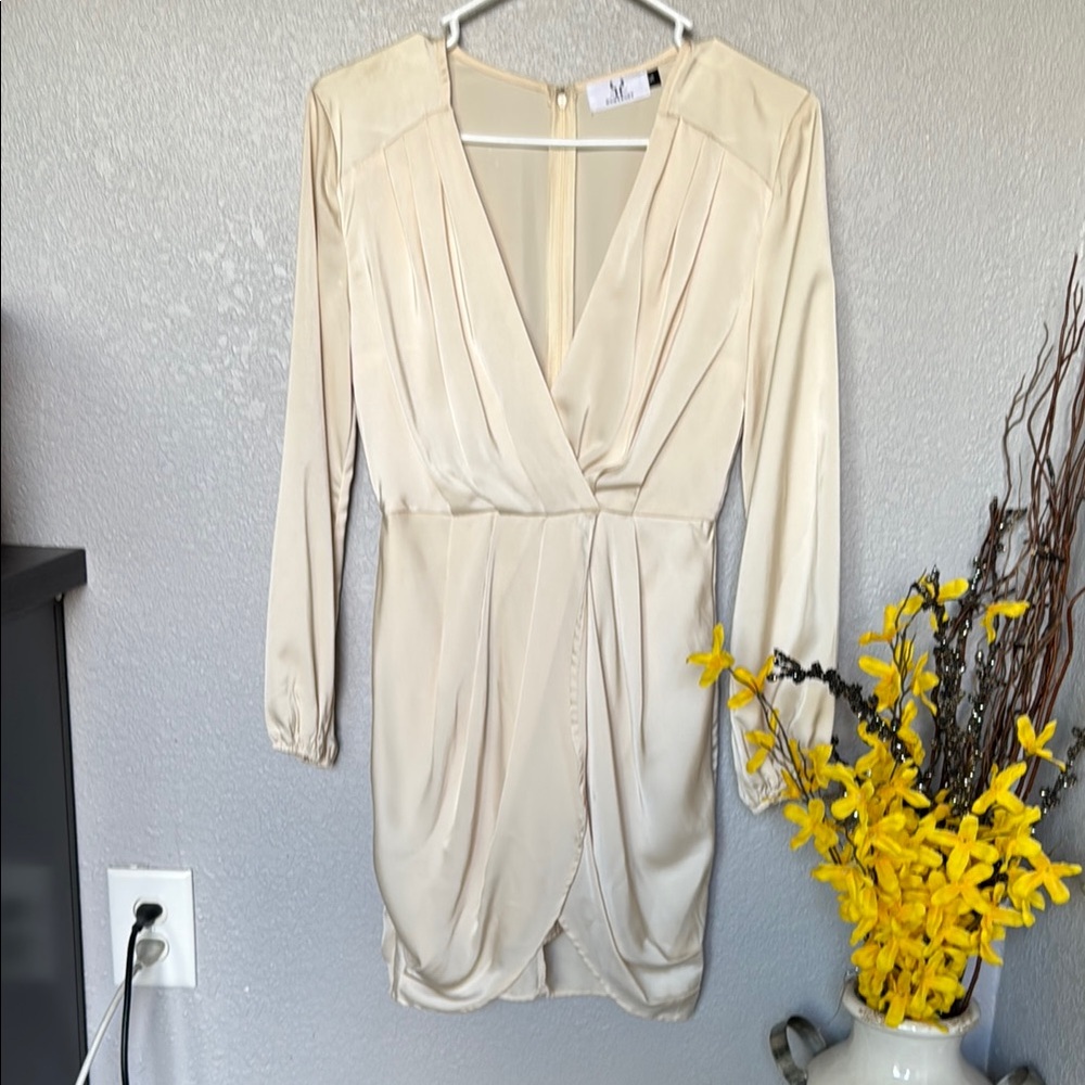 Cream Long Sleeved Cocktail Dress